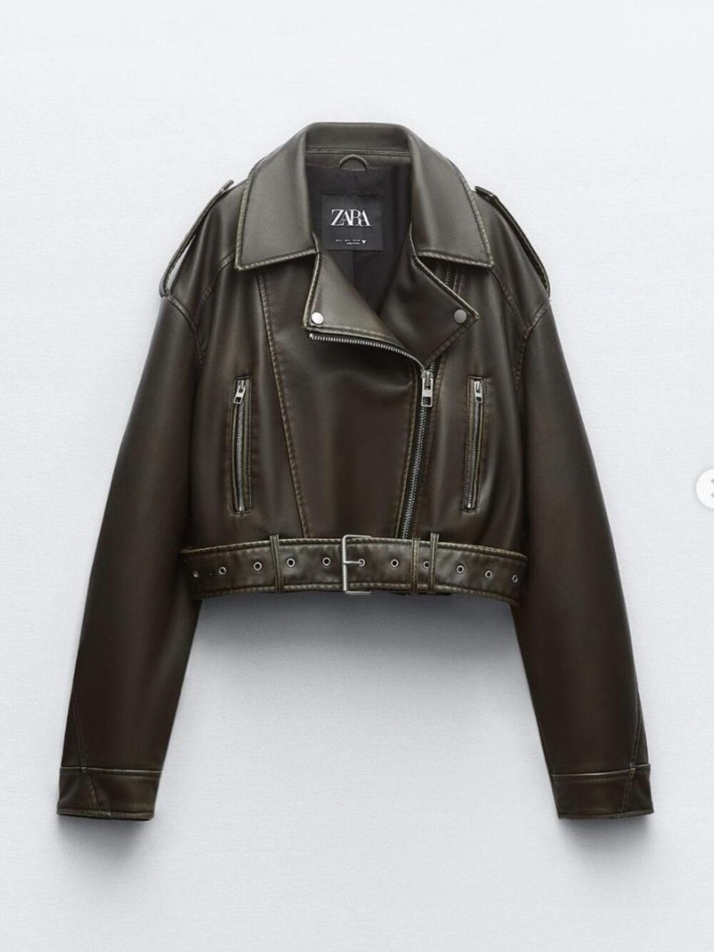 Zara leather effect cropped biker jacket - Medium